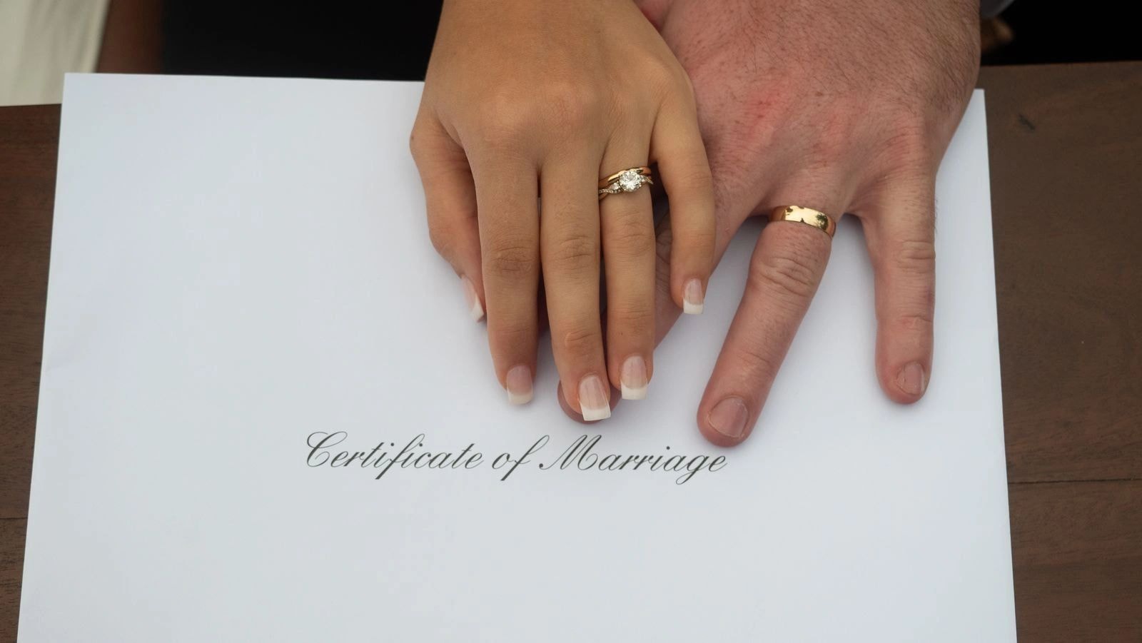 Couple holding their marriage certificate